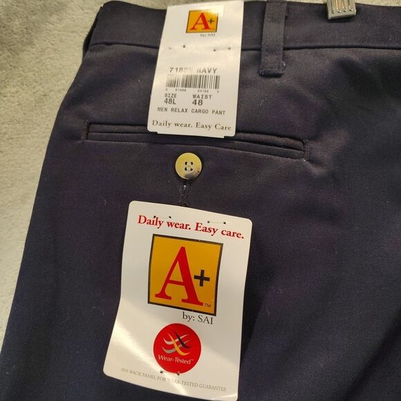 A+ By Sai Mens Uniform Cargo Pants 48X32 Blue Relaxed Straight Flat Front NWT - Picture 9 of 12